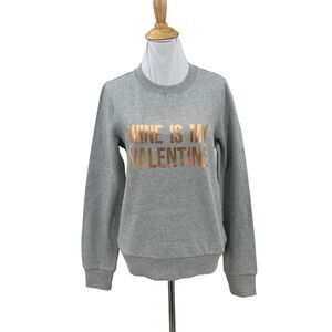 Halogen Sweatshirt Womens S Small Gray Wine is My Valentine Fleece Sweater Top